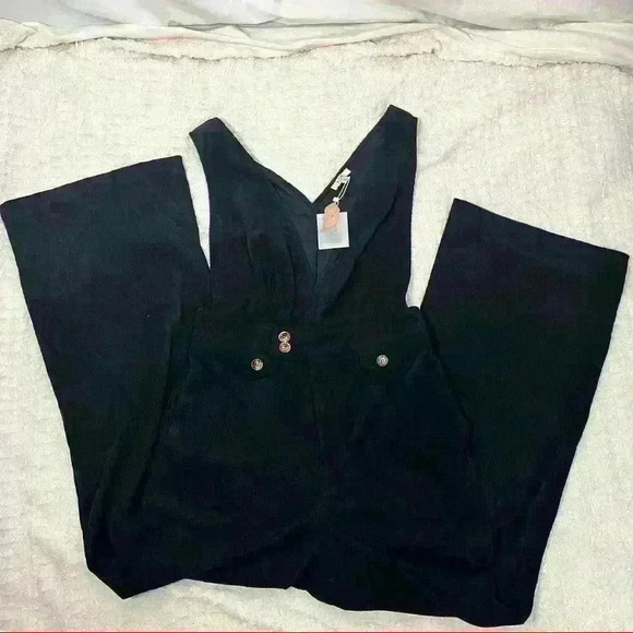 KORI America Coduroy Black Wide Leg Jumpsuit Sz M Cute Retro Preppy School Fall - Picture 2 of 14